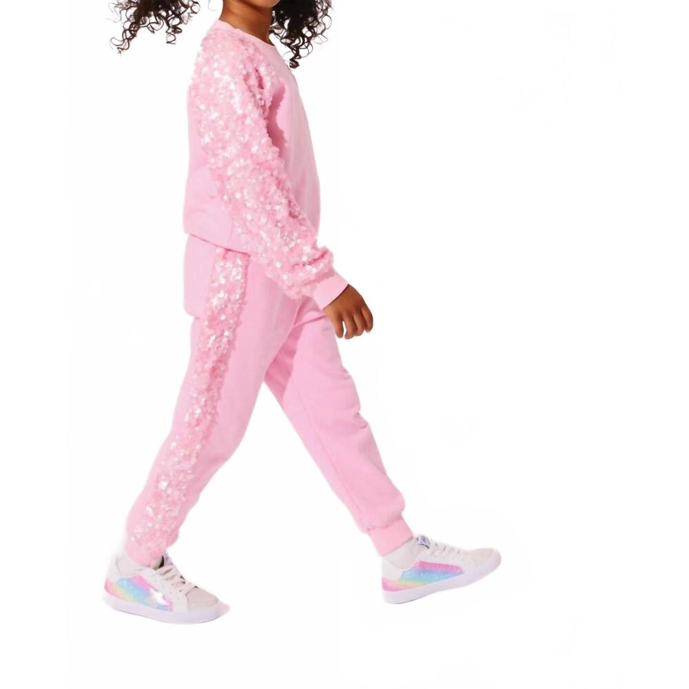 NEW LOLA + THE BOYS girls sequin jogger set in pink - Picture 2 of 3